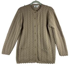 College Point Button Up Sweater Cardigan Women’s Medium USA Pointelle Knit Beige